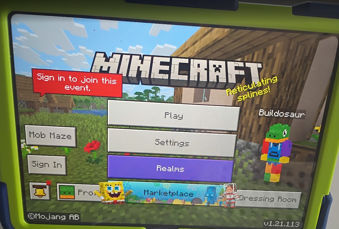 Minecraft coding session on a student tablet