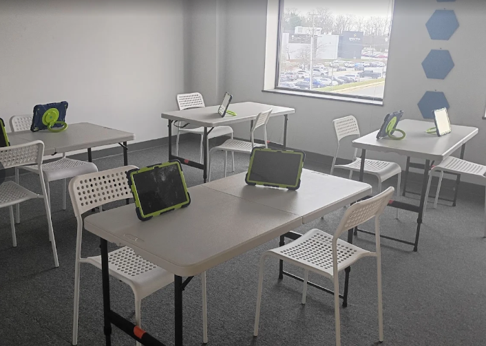 Blue Robot classroom with tablet workstations